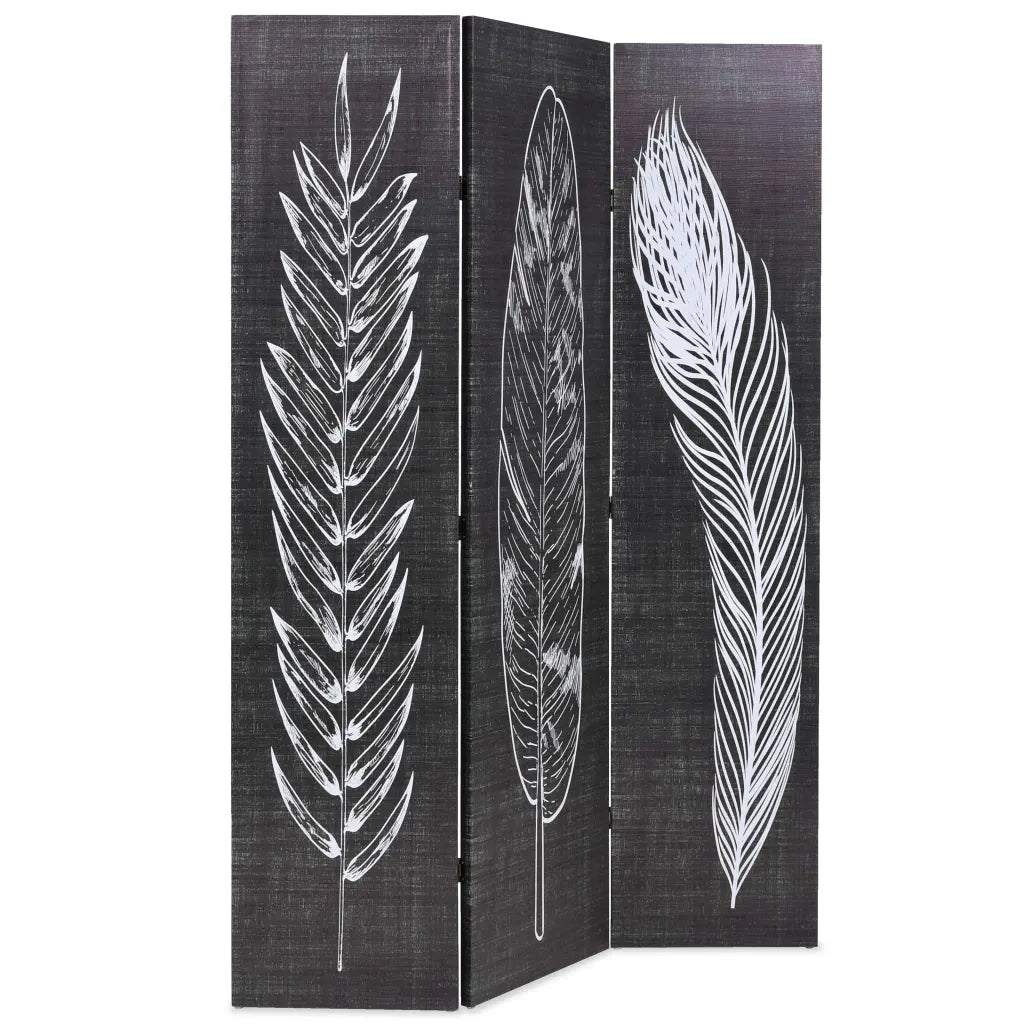 Divisorio Ambienti | Divider per stanze | Paravento Pieghevole 120x170 cm Stampa Piume Bianco e Nero