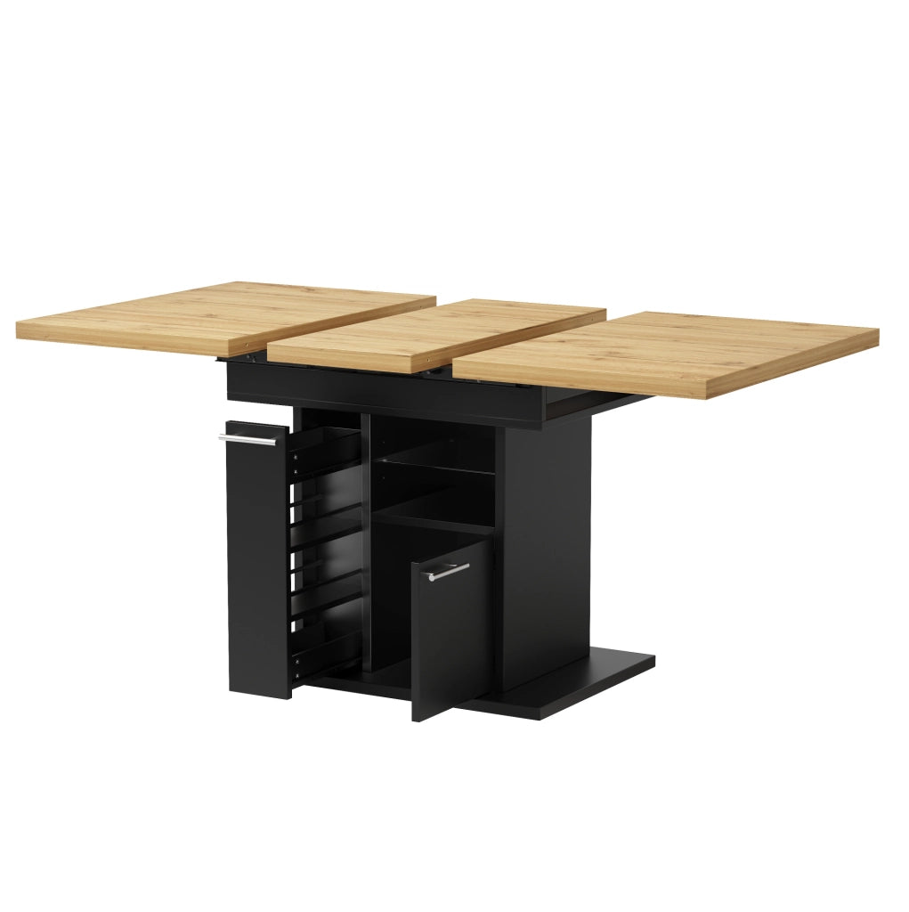 Tavolo da pranzo allungabile 110-140x80 cm con contenitore e LED multicolore nero HOMVRA