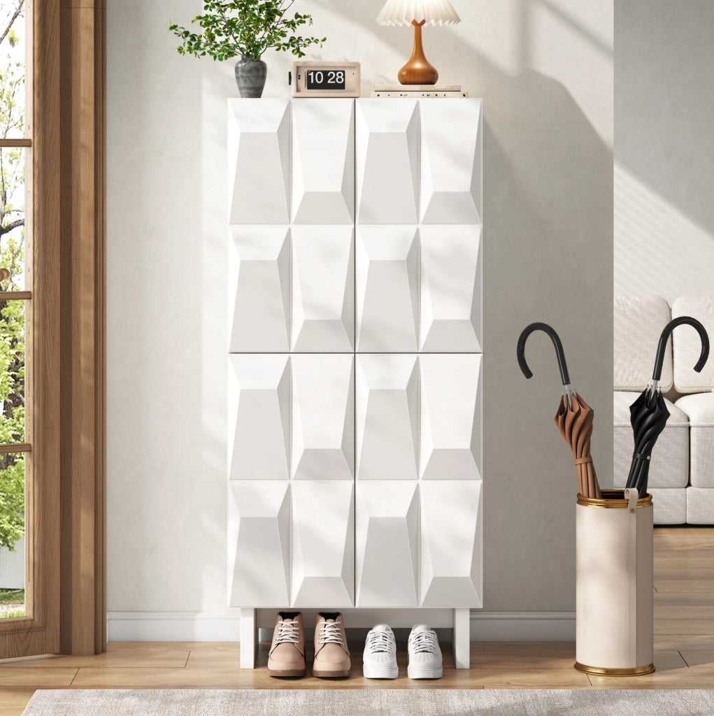Mobile alto multiuso bianco 60;5 x 34 x 135;5 cm in truciolare con 4 ante e ripiani regolabili