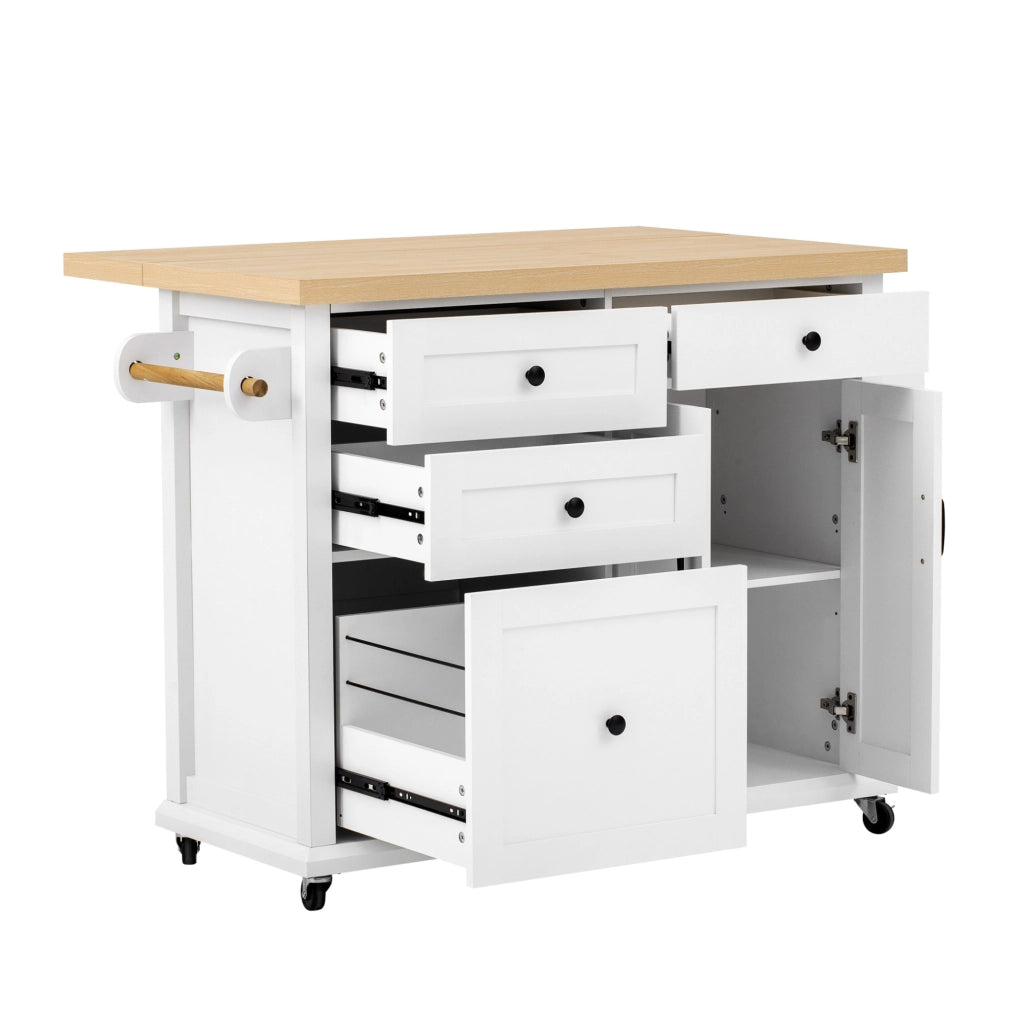 Isola cucina con ruote 107 x 45-70 x 90,5 cm bianco e legno, piano estensibile