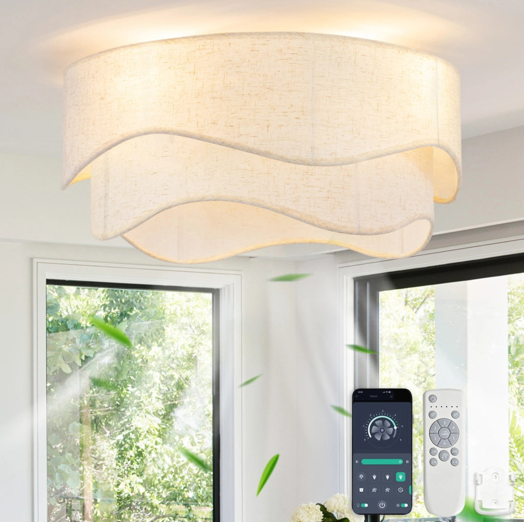 Ventilatore da soffitto con luce 19 pollici; controllo via app e telecomando; oro e bianco