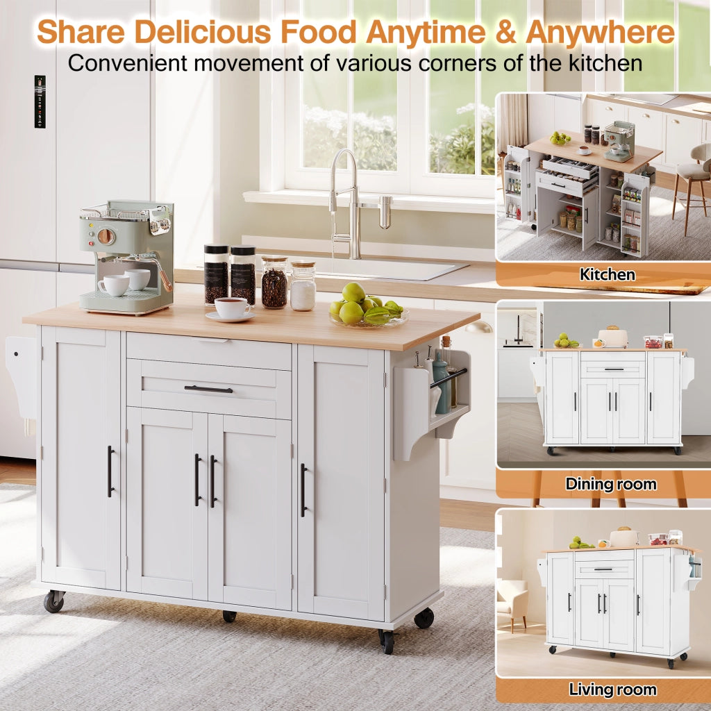 Mobile base da cucina con bancone; prese e USB; 2 cassetti; 3 ante con ripiani regolabili bianco 120 × 60 × 91 cm