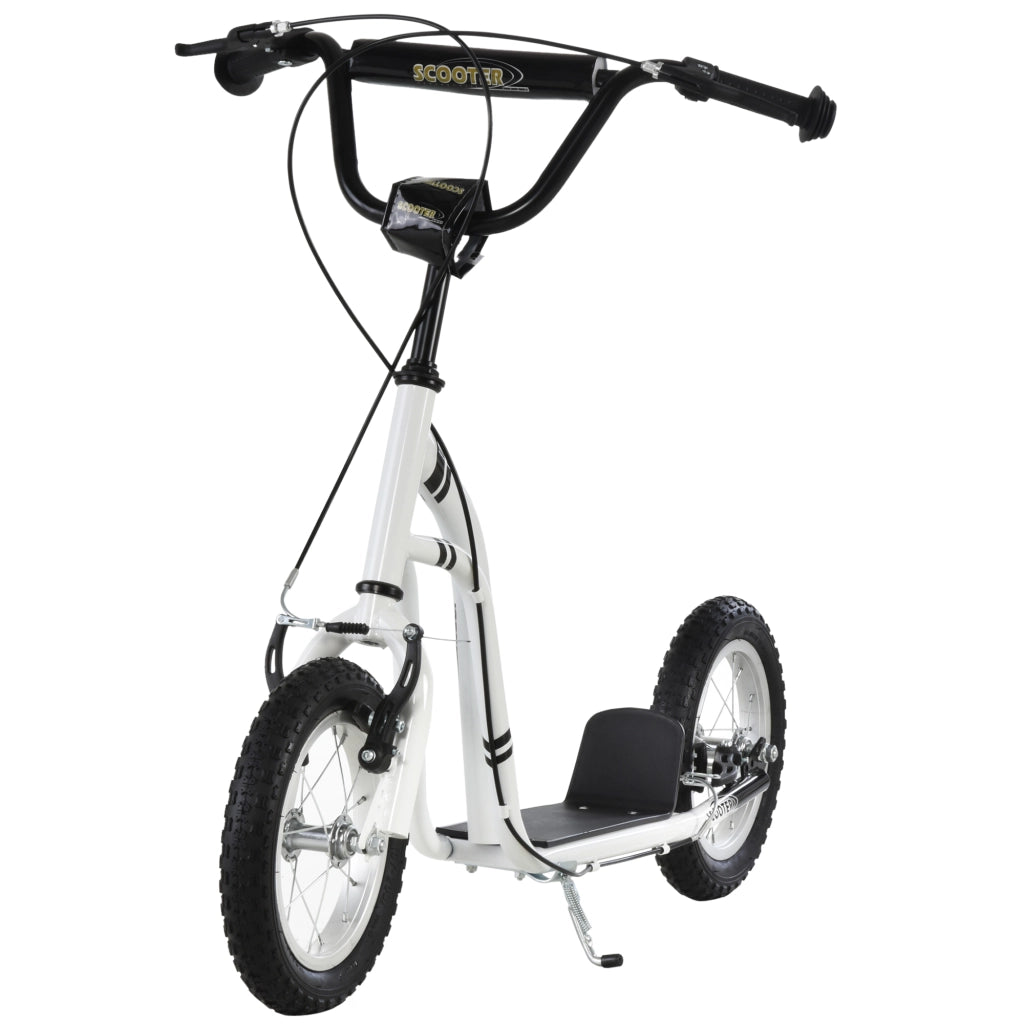 Monopattino con Manubrio Regolabile. Ruote Grandi. 2 Freni e Telaio in Metallo. per Bambini 5+ Anni. Max 100kg. 120x58x85-95cm. Bianco