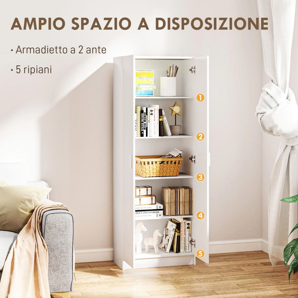 Cassettiera Moderna con 5 Ripiani Regolabili ¨C Minimal ¨C Legno, 60x31.5x165 cm, Bianco