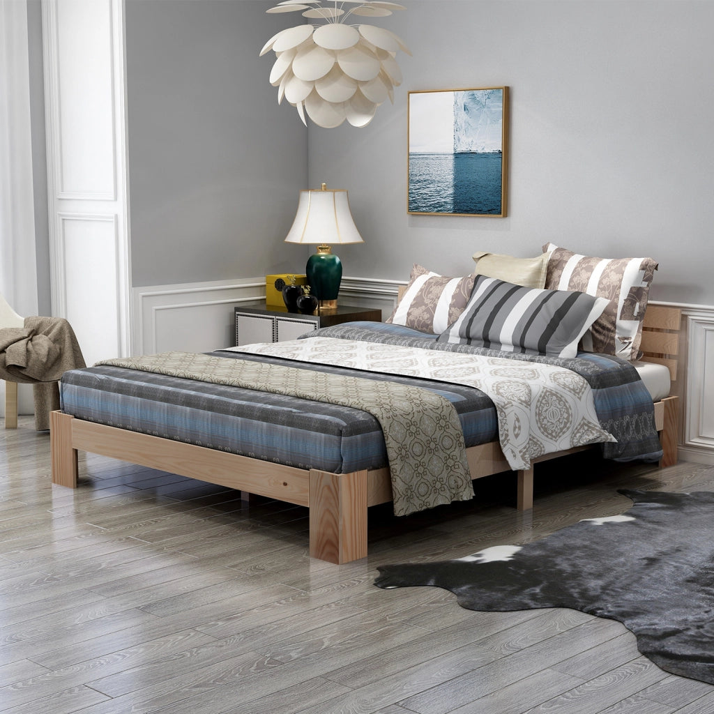 Letto matrimoniale 140 × 200 cm con testiera e rete a doghe in legno naturale portata massima 150 kg