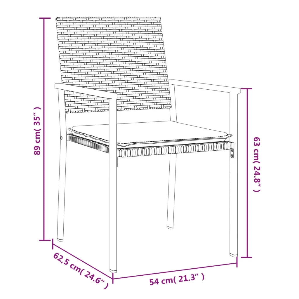 Sedie da Giardino con Cuscini 6pz Nere 54x62,5x89 cm Polyrattan 3187082
