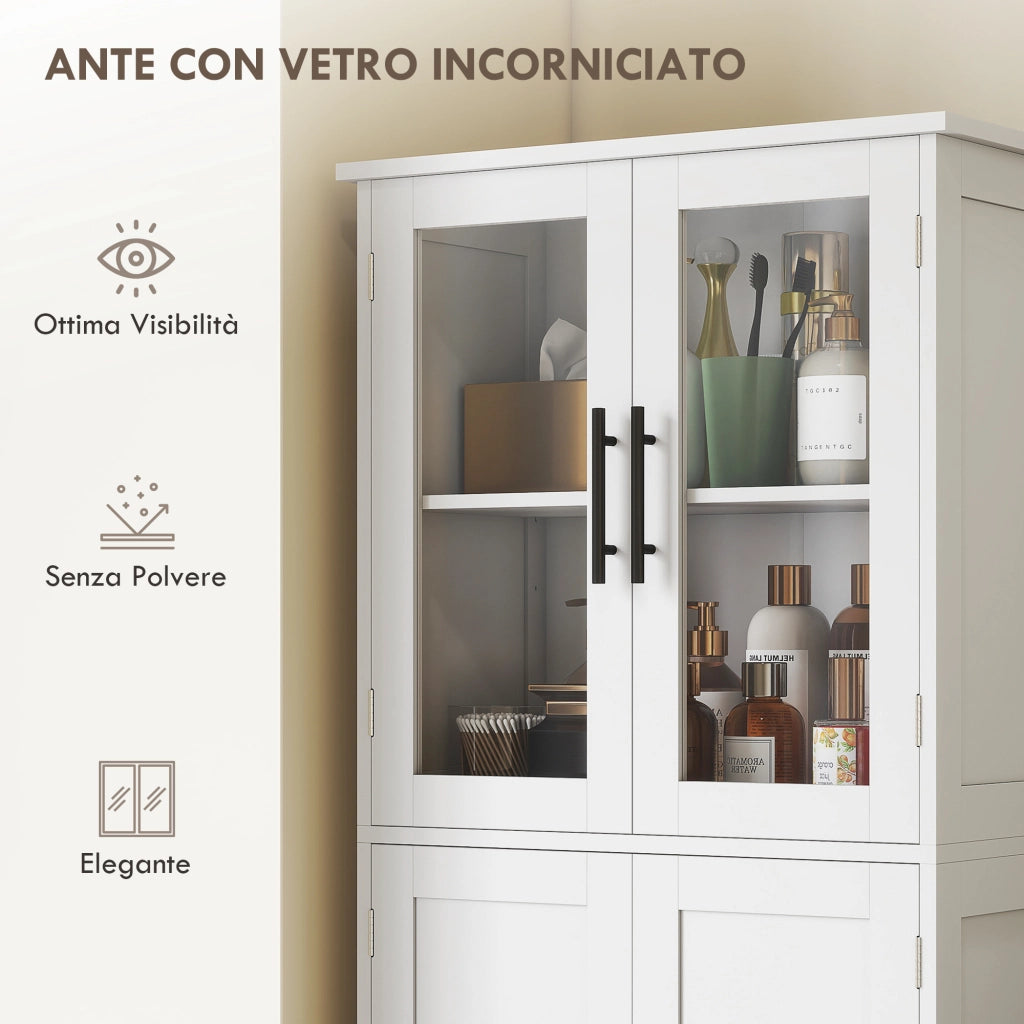 Mobile bagno alto con ante in vetro ¨C Xylo ¨C Bianco, legno, ripiani regolabili, 60x30x170 cm
