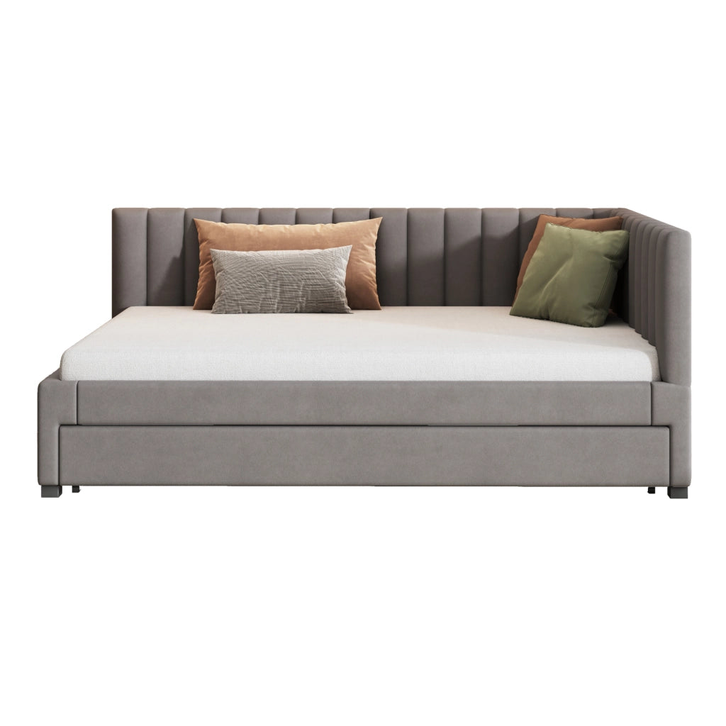 Divano letto 140 × 200 cm con letto estraibile 90 × 190 cm imbottito in velluto grigio con rete a doghe