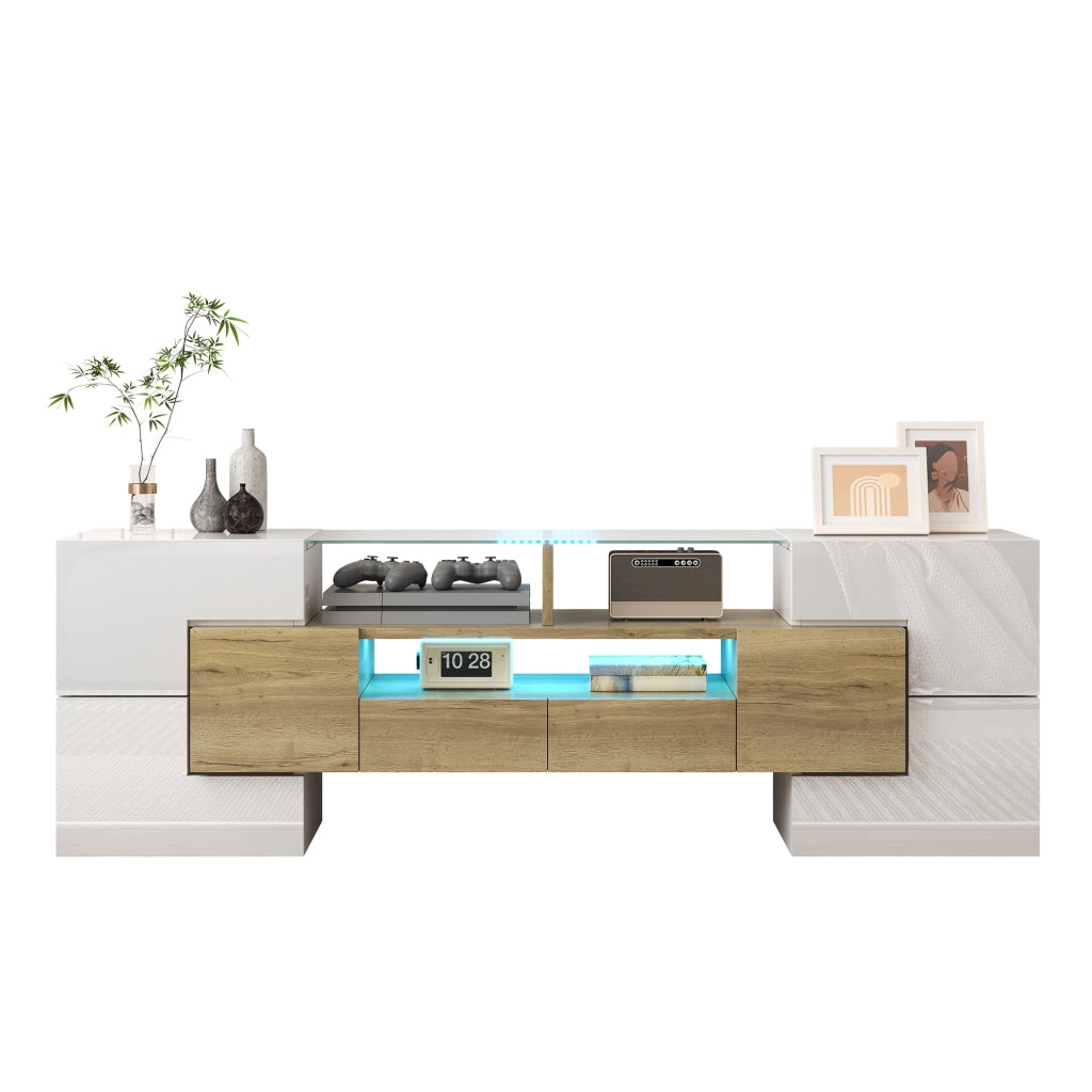 Mobile TV con illuminazione LED multicolore; 145 x 30 x 51 cm; bianco e oro