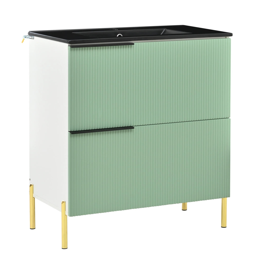 Mobile lavabo da bagno con lavabo in ceramica e cassetti in MDF verde