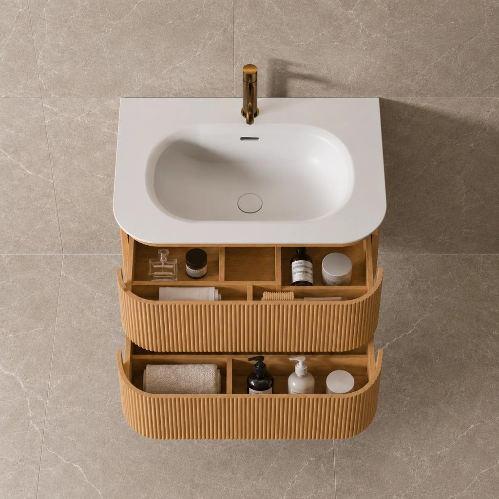 Limpido Design Base 80cm Rovere Puro Lavabo Specchio retro illuminato
