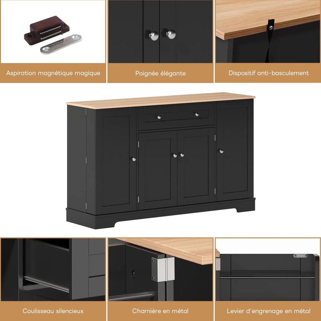 Credenza multifunzione 138 cm con cassetto, ante a scaffale e ripiani regolabili. Design moderno con protezione anti-ribaltamento per cucina, soggiorno e camera