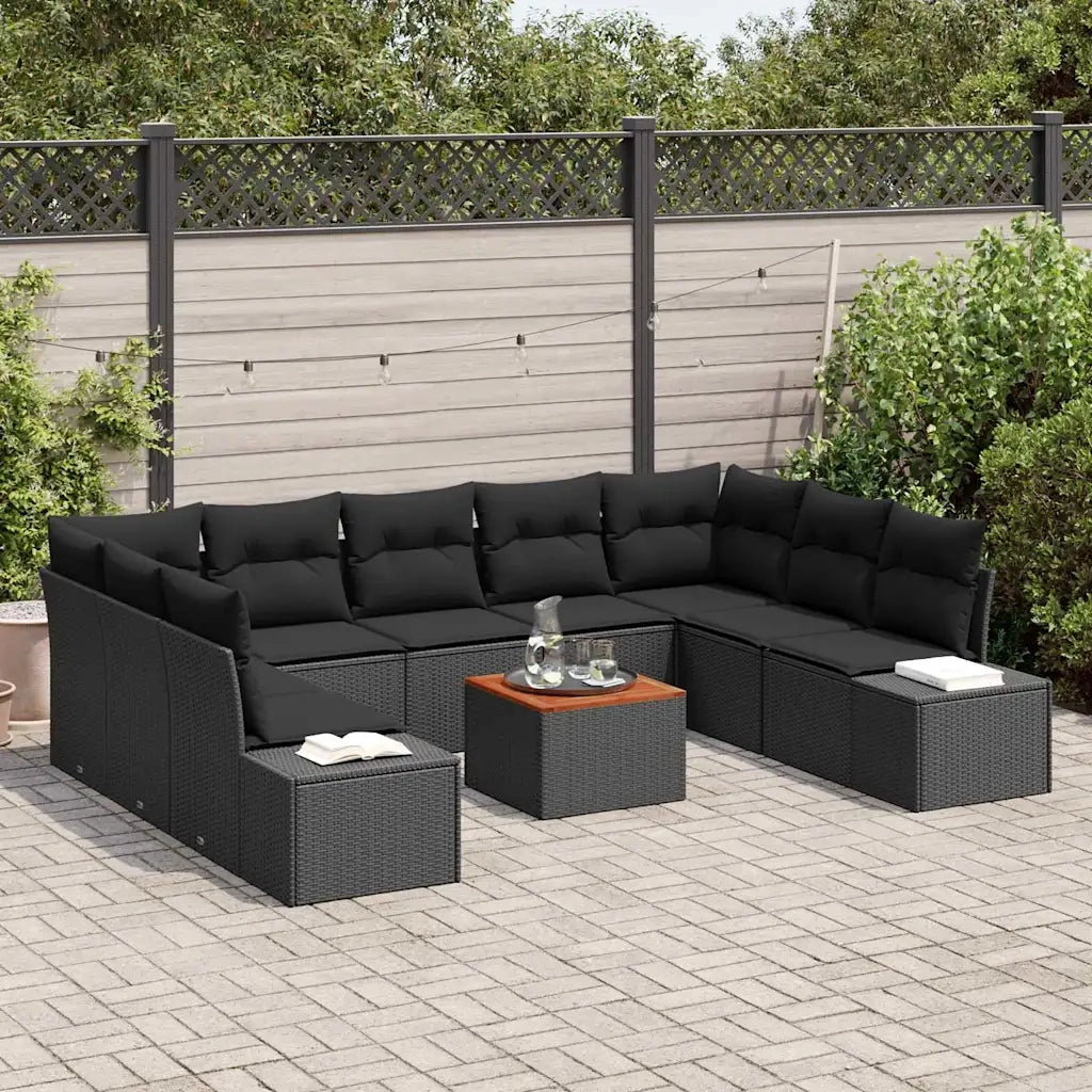 Set Divano da Giardino con cuscino 10 pcs Nero polyrattan