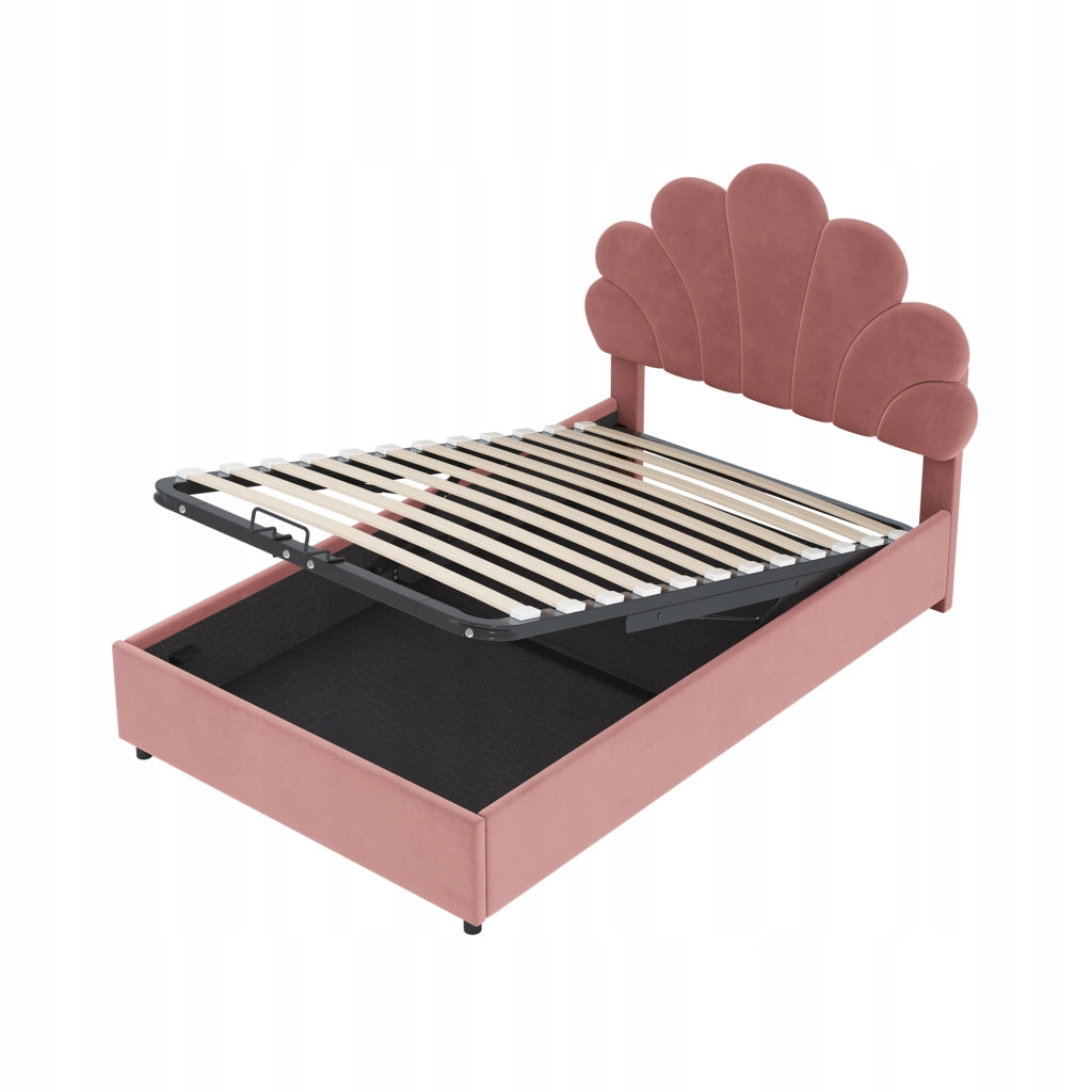 Letto imbottito 90x200 - Xylo - rosa, telaio sollevabile