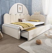 Divano Letto con Letto Estraibile L-Shape 90x200 cm in Velluto Beige per Cameretta e Ospiti