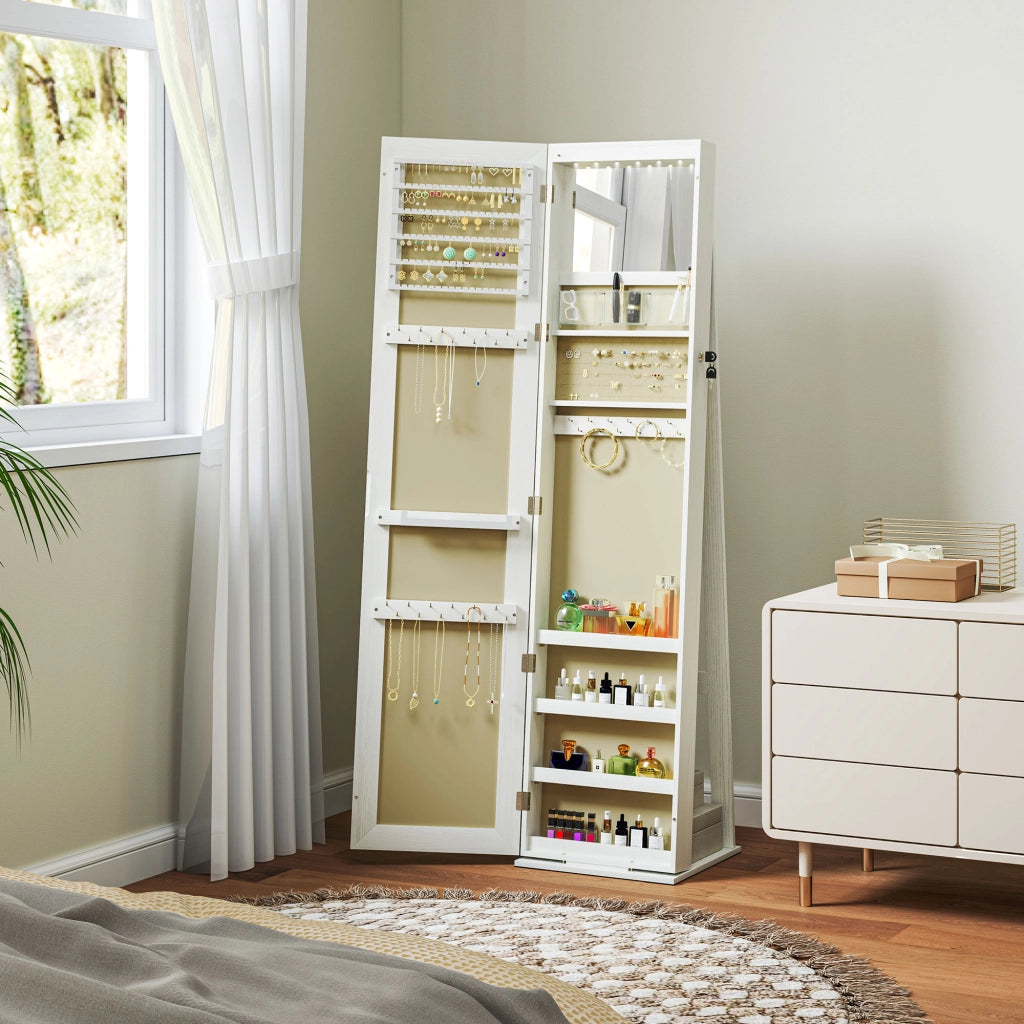 Armadio con Specchio e Luci LED ¨C Minimal ¨C Bianco con Vena Legno