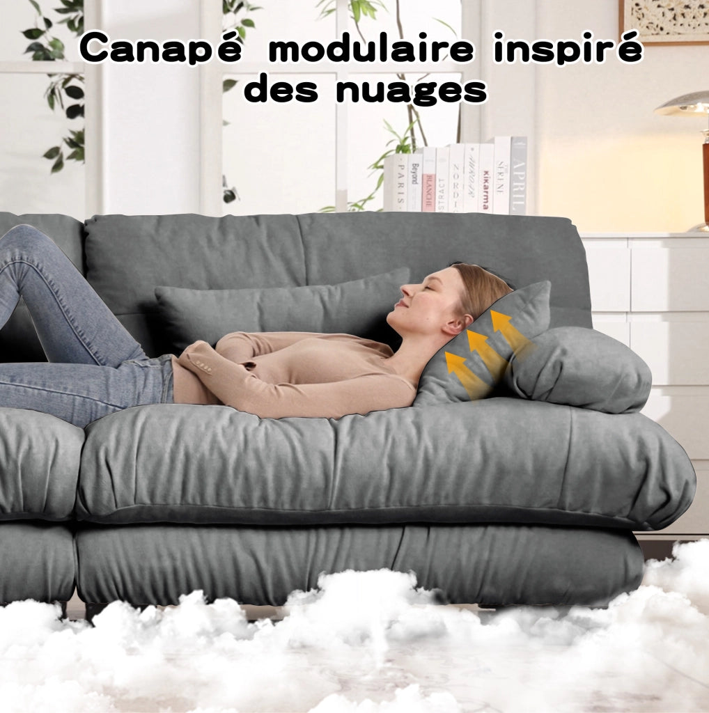 Divano modulare angolare a forma di U con pouf mobile in chenille grigio, 4 posti