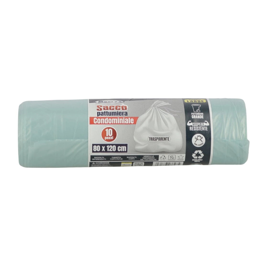 MAURY'S SACCHI PER PATTUMIERA 80X120 CM 10 CONFEZIONI DA 10 PEZZI IN COLORE TRASPARENTE
