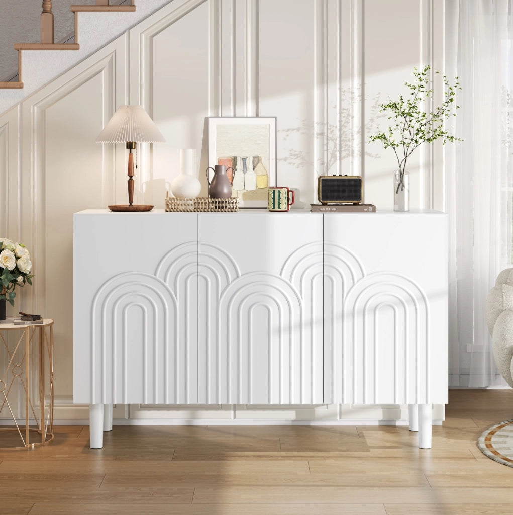 Credenza 120x38;5x79 cm a 3 ante in MDF bianco con ripiani regolabili HOMVRA