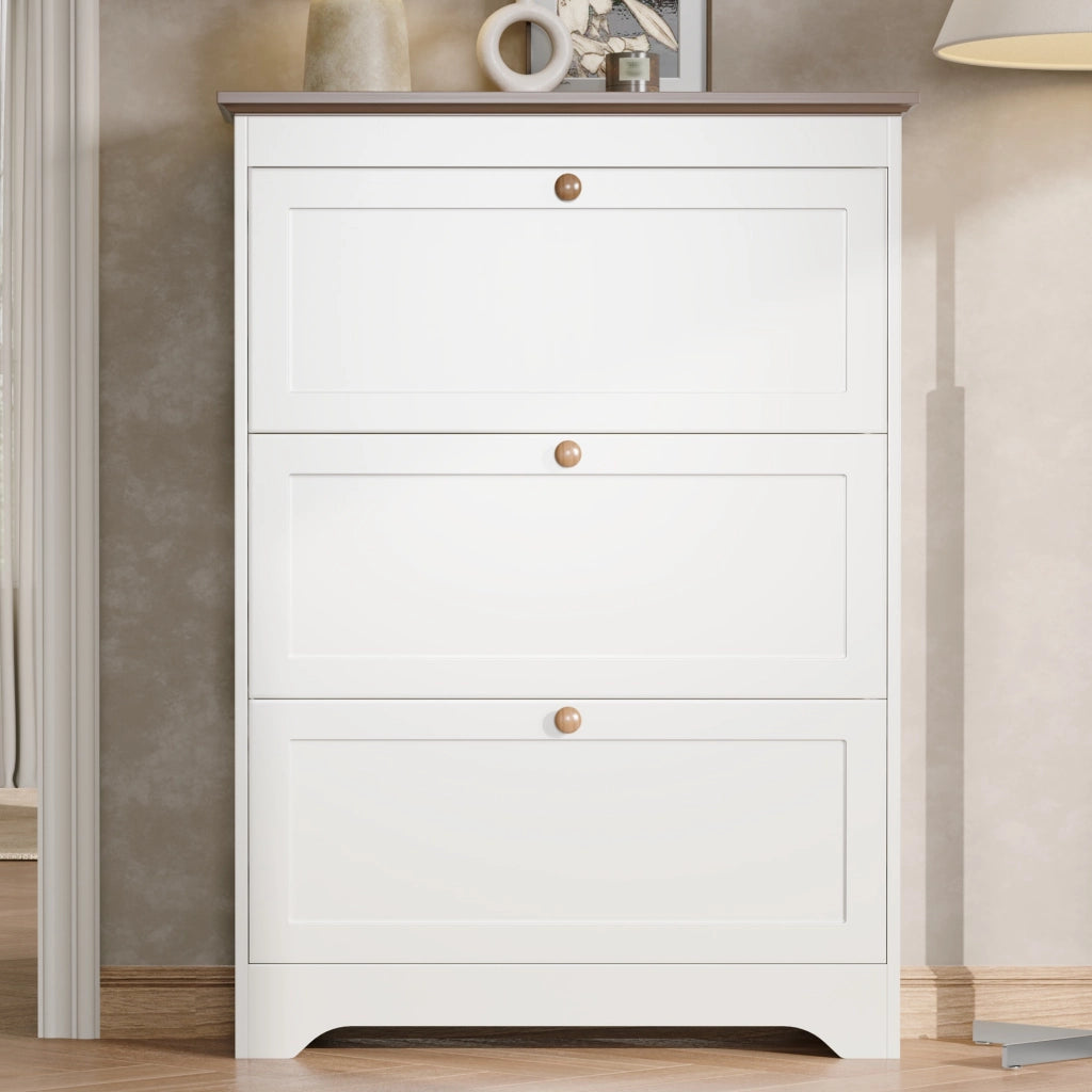 Scarpiera a 3 ante a ribalta con chiusura ammortizzata bianca per ingresso 87 × 26 × 120 cm