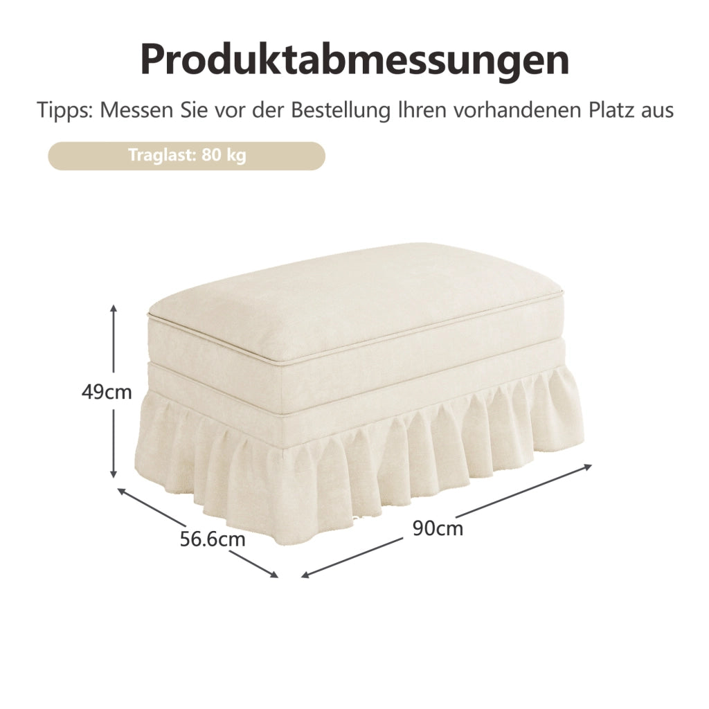 Pouf Windsor in tessuto chenille bianco con dettagli argentati