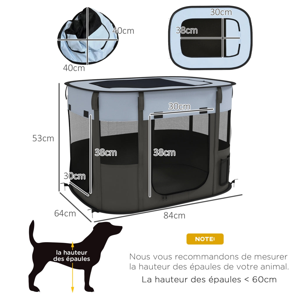 Recinto Pieghevole per Cani Gatti Animali Domestici in Tessuto Oxford con Scomparto ¨C Minimal ¨C 84x64x53 cm Grigio Nero
