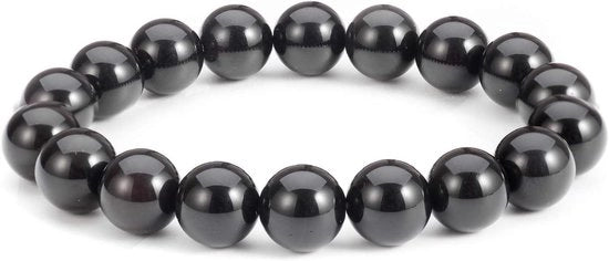 Bracciale di Obsidiana Nera 10mm Mala Tibetana Peruana per Uomo e Donna 17cm