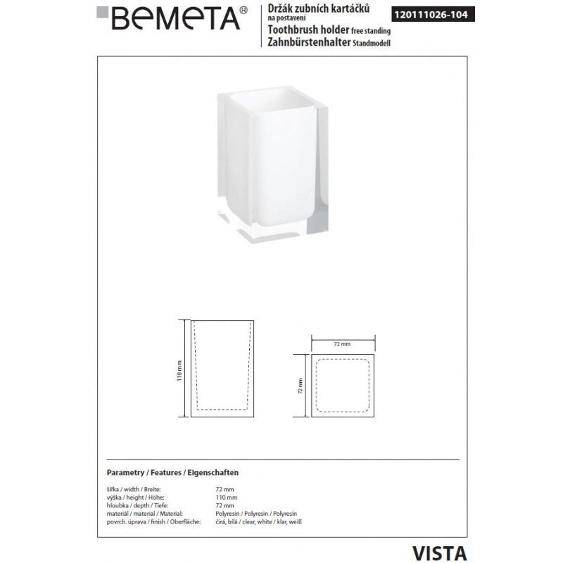 VISTA Portaspazzolino da Banco in Resina Bianca 11 x7,2 x7,2 cm