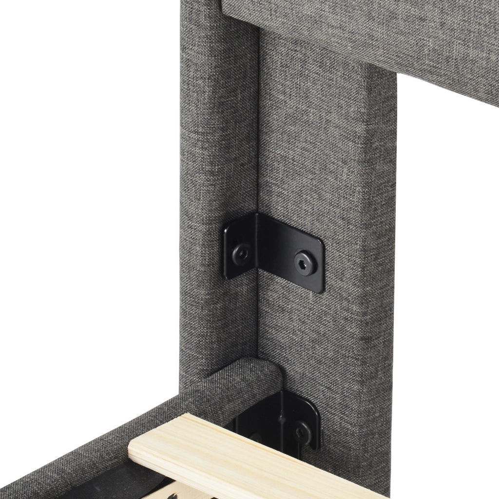 Letto singolo imbottito 90 × 200 cm con rete a doghe e testiera in lino grigio scuro con spazio sottostante
