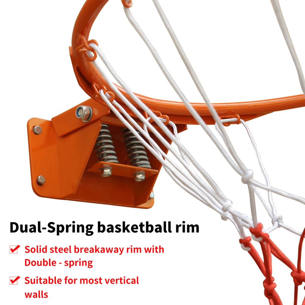 Canestro da basket con rete da 45 cm a doppia molla in ferro e nylon arancione per campi e canestri domestici