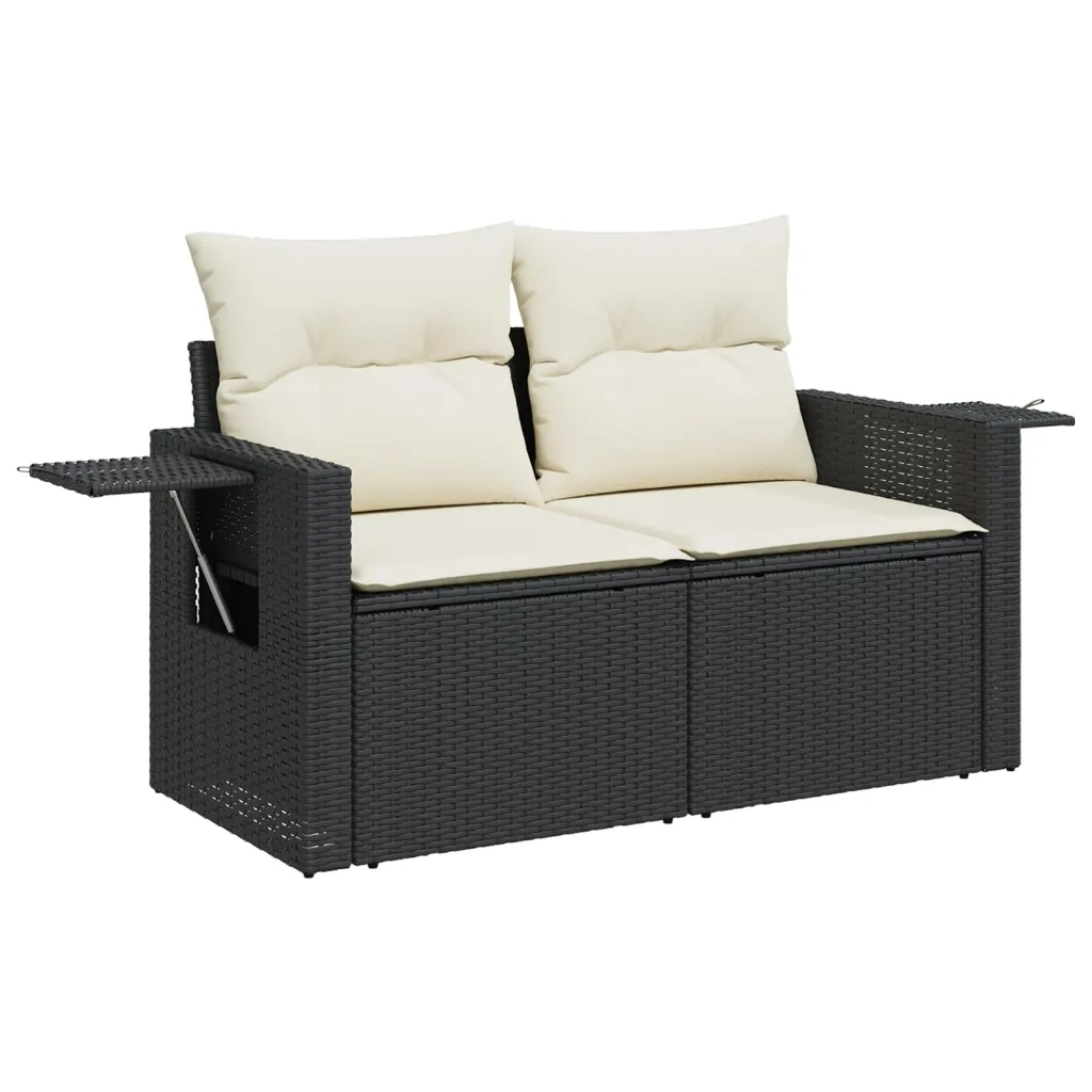 Divano da Giardino con Cuscini a 2 Posti Nero in Polyrattan 366017