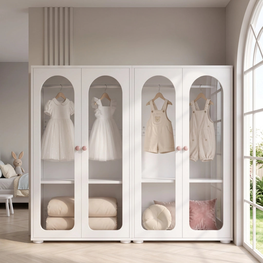 Armadi per bambini set di 2 con ante ad arco; ripiani regolabili; frontali in acrilico e MDF bianchi 160 × 50 × 120 cm
