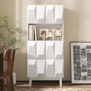 Vetrina con 4 ante a rilievo, vano aperto e ripiano regolabile, per casa, in truciolare bianco, 60,5 × 34 × 135,5 cm