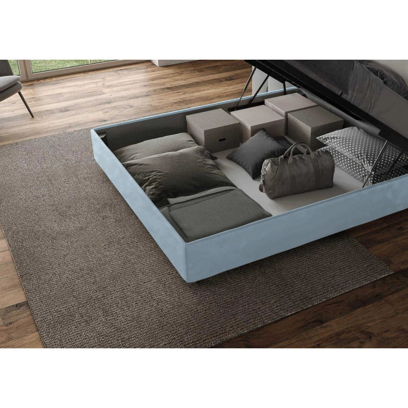 Letto imbottito Matrimoniale 190x200 cm Mika - Contenitore,Microfibra,Azzurro
