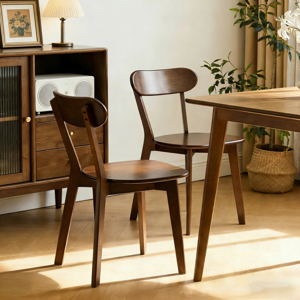 Set di 2 Sedie da Pranzo in Legno Massello con Schienale Curvo e Poggiapiedi Regolabile, Stile Mid-Century, Noce