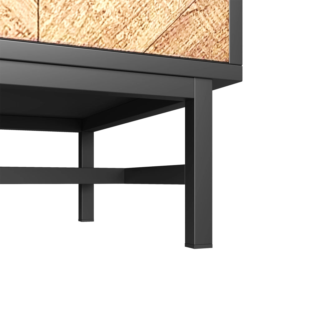 Mobile TV con 2 armadietti; 3 vani e gambe in ferro; in truciolato nero e naturale 150 × 38 × 50.5 cm