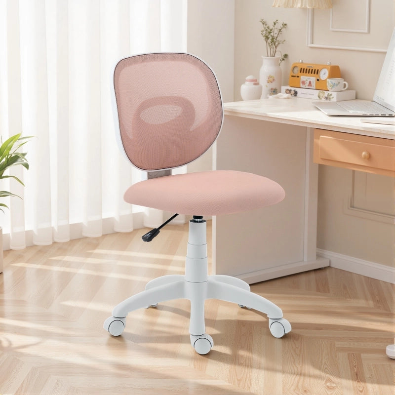 Sedia ufficio ergonomica rosa con schienale a C e altezza regolabile