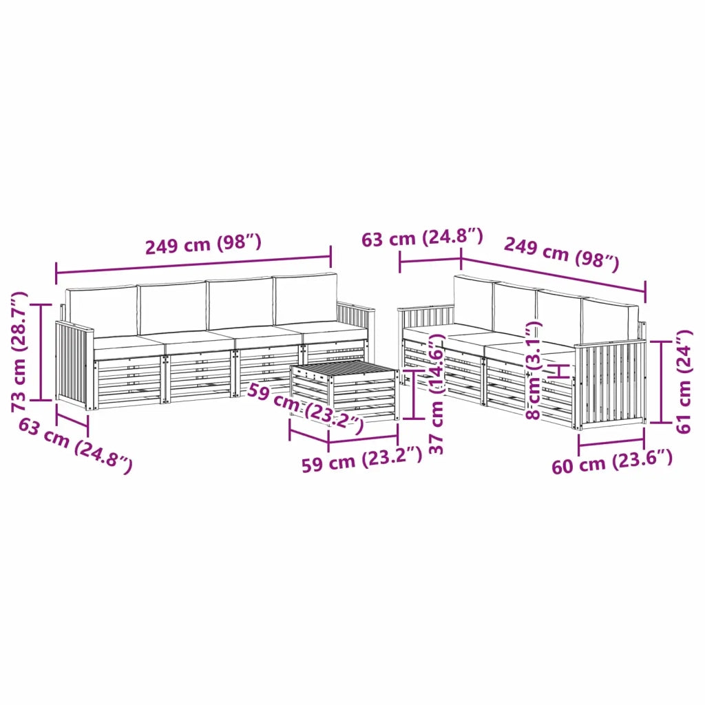 Set divani con cuscino 9 pcs Grigio Naturale e Chiaro 3374566