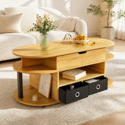 Tavolino da caff¨¨ 105x50 cm con piano sollevabile e 2 cassetti in tessuto nero
