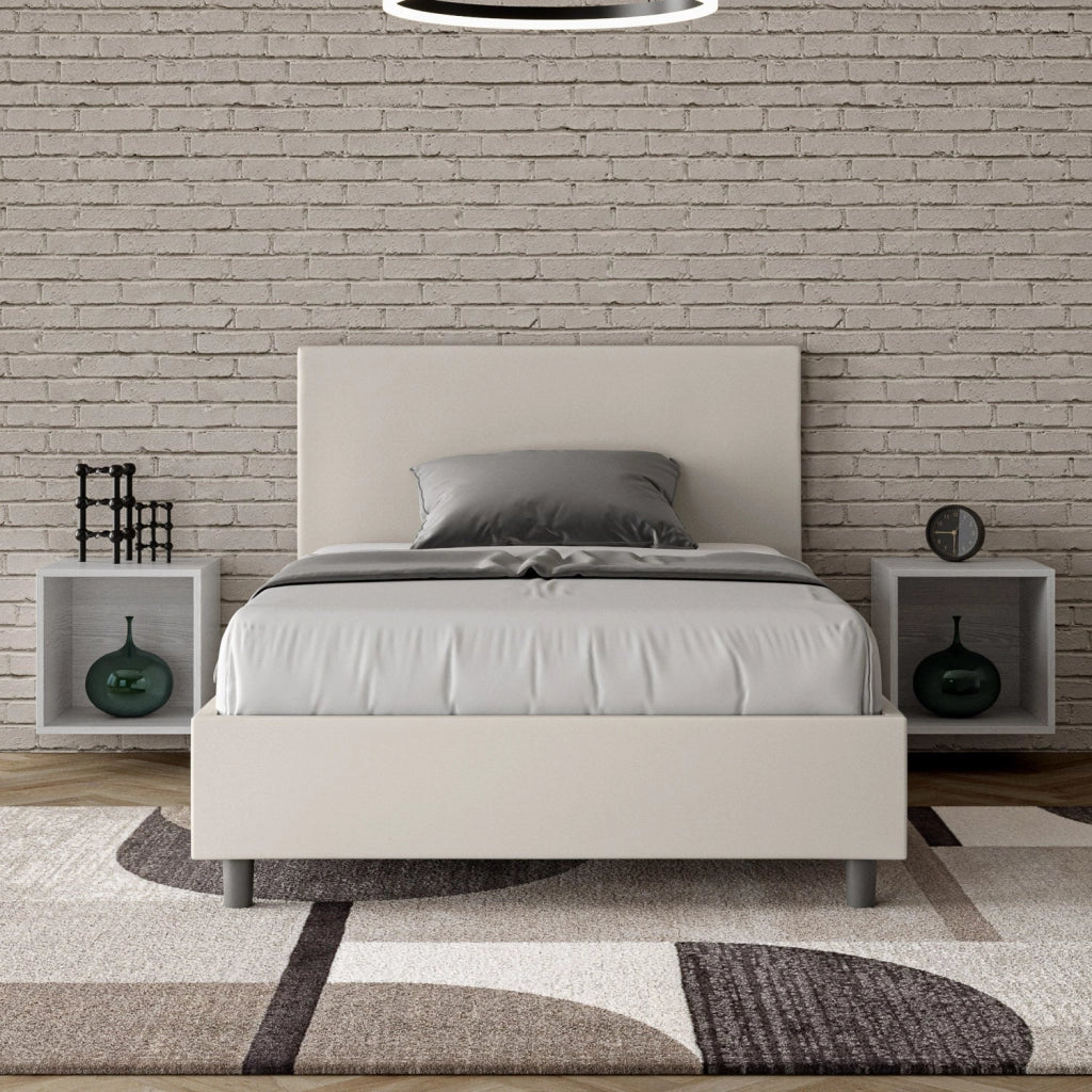 Letto 1 Piazza e Mezzo 120x200 cm con Rete e Contenitore Adele Bianco