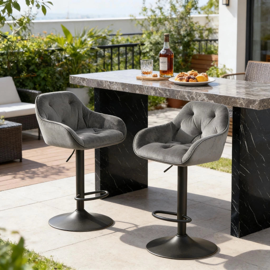 SGABELLO BAR Set da 2 pezzi 62,5-84 cm Samt Grigio Scuro