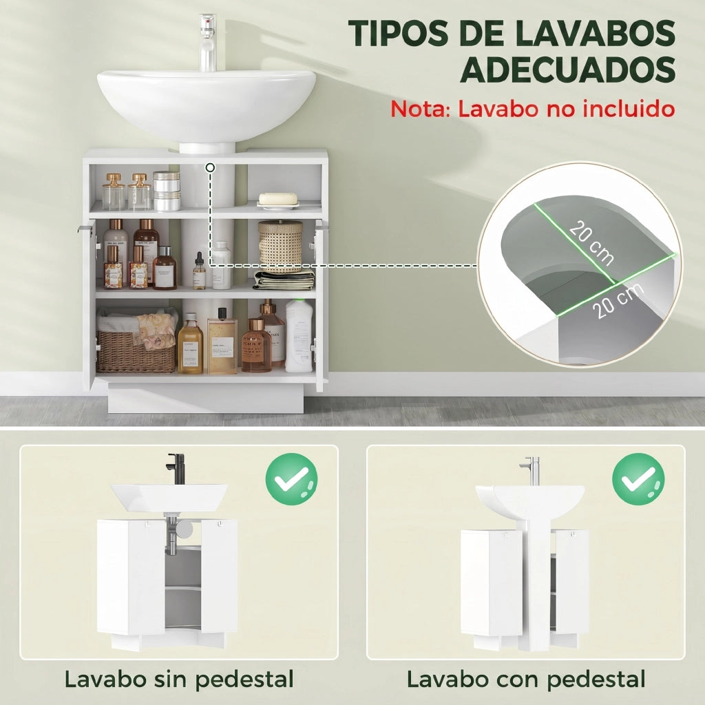 Mobiletto Sottolavabo con 2 Ante e Ripiano Aperto ¨C Minimal ¨C 60x33x63 cm Bianco