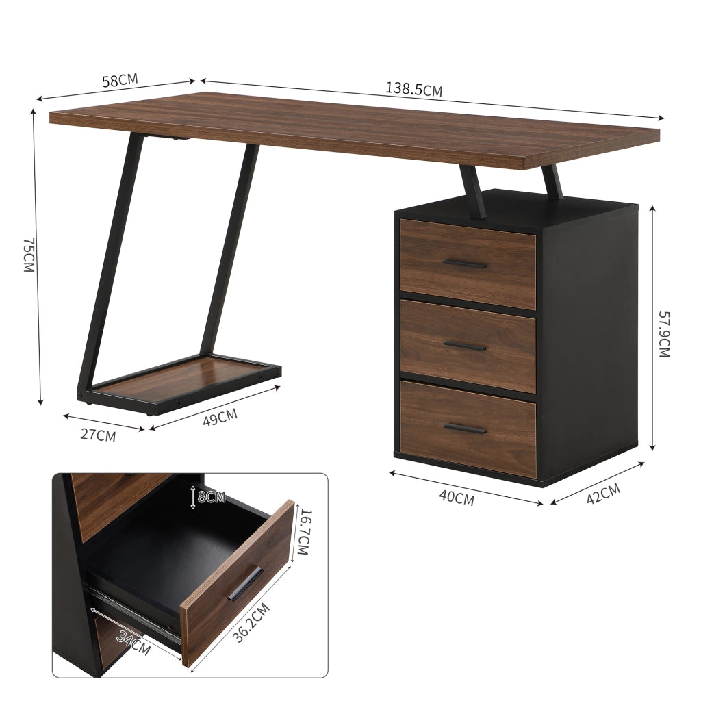 Scrivania con guida soft close e supporto CPU - per ufficio e studio - 135.5x58x75 cm - in MDF - marrone scuro