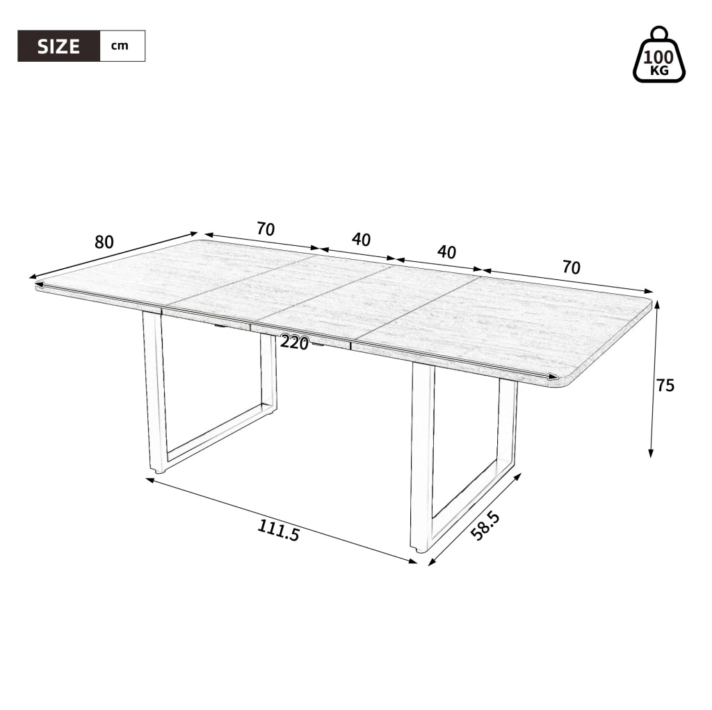 Tavolo da pranzo estensibile 140/180/220x80x75 cm in MDF noce