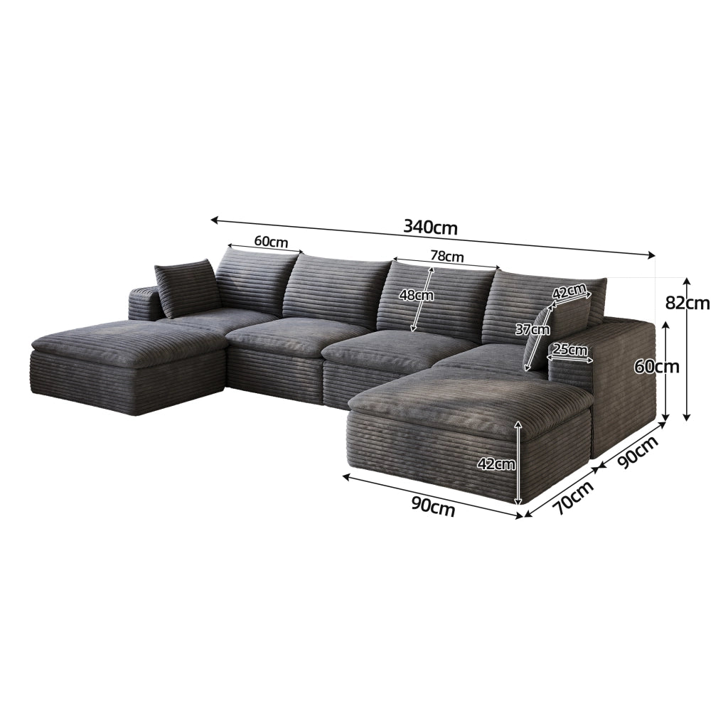Divano modulare in tessuto grigio scuro con imbottitura in schiuma e design componibile