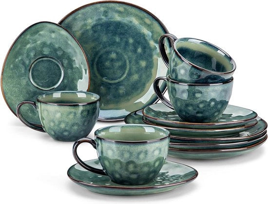 Set di piatti e tazze - 216 cm piatti dessert - set di tazze da tè in ceramica per 4 persone - 270 ml tazza da caffè - espresso cappuccino - bevande