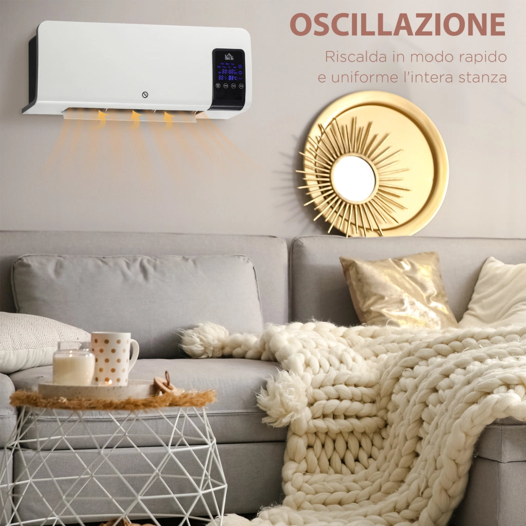 Termoventilatore da Parete Oscillatorio con Timer 12h e 2 Modalit¨¤ di Riscaldamento, 54.5x12x21.5 cm, Bianco