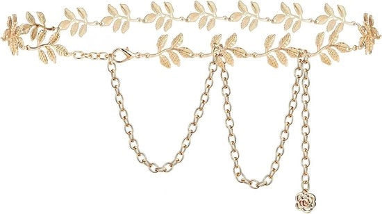 Cinturone per donna - Cintura per donna - Stile Foglia d'Oro - Lunghezza extra - Cinturone per vita - Cinturone a catena - Cinturone regolabile - Cinturone spesso - Taglia grande - Adatto per donne - Oro - Dimensione X-Large.