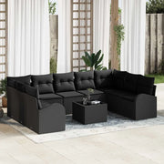 Set Divano da Giardino con cuscino 10 pcs Nero polyrattan