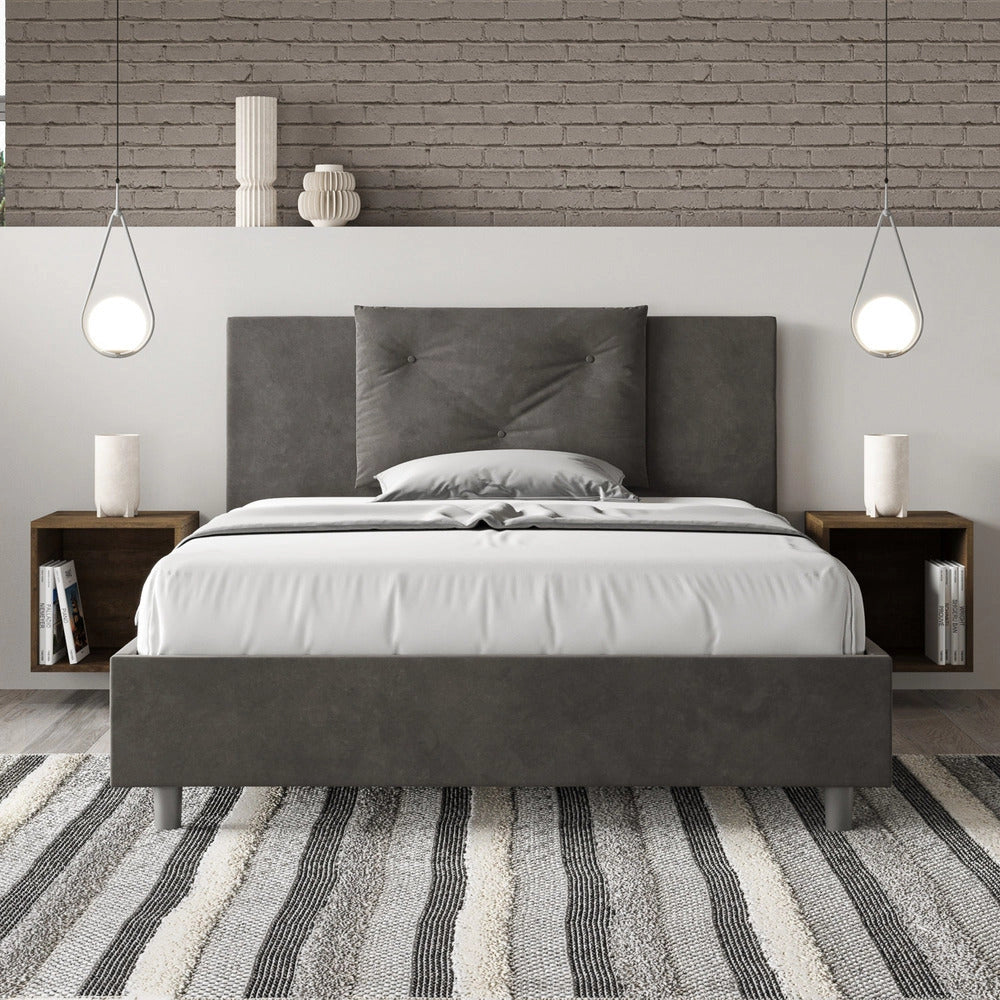 Letto Matrimoniale Francese 140x210 cm con Rete e Contenitore Appia Grigio